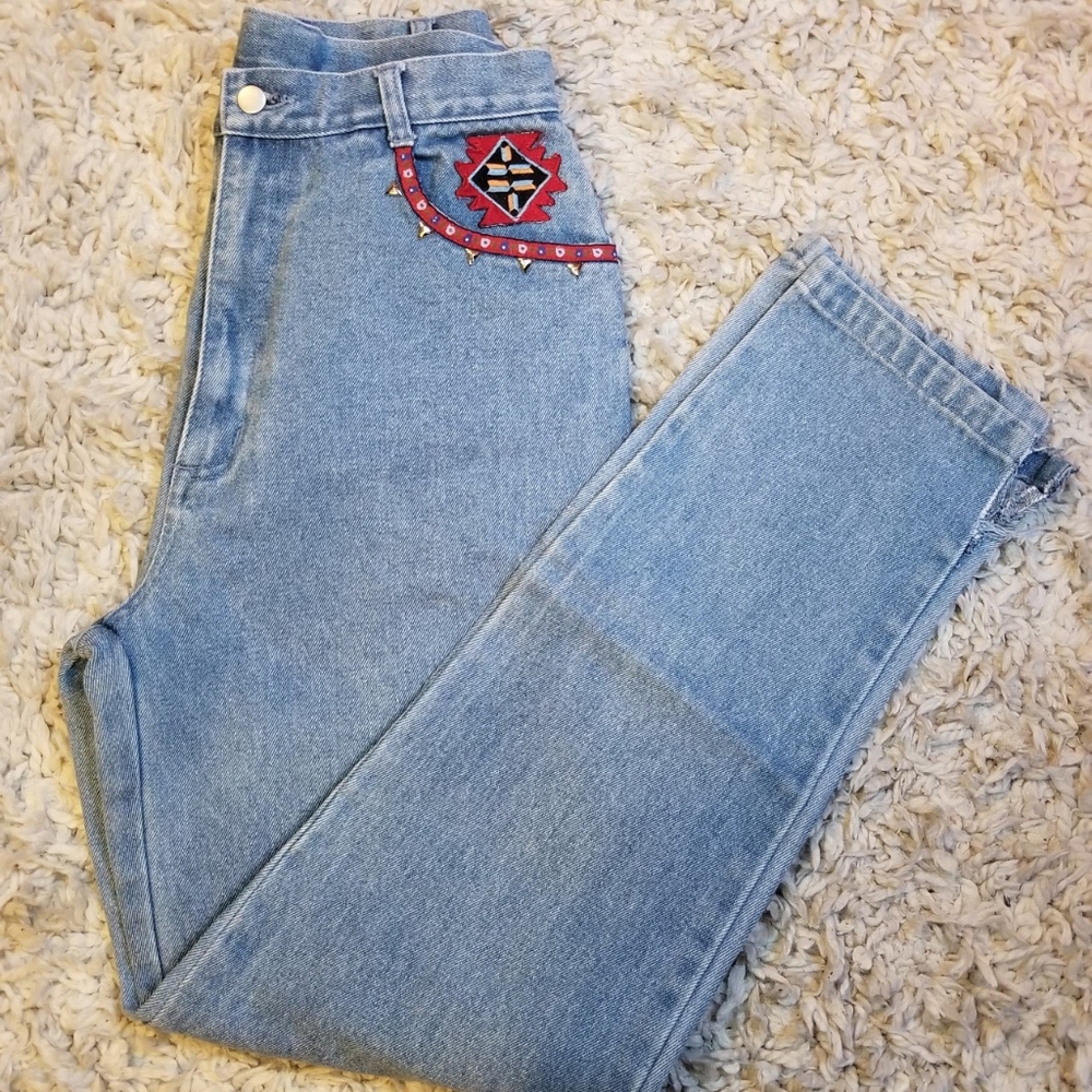 Vintage Embroidered and Studded High Waist Jeans